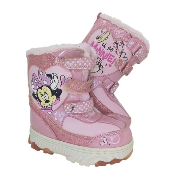 Disney Junior Minnie Mouse Girls Pre-owned Glitter Pink Snow Boots - sz. 8T